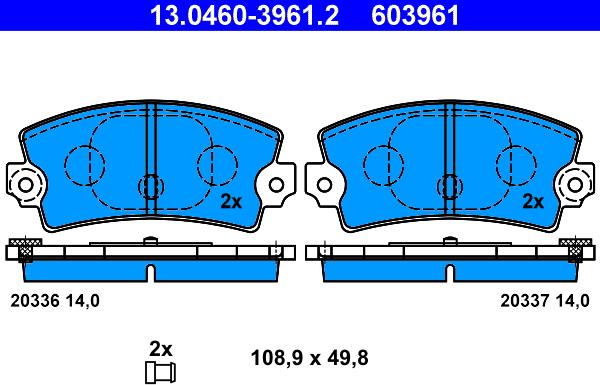 ATE 13.0460-3961.2 - Тормозные колодки, дисковые, комплект unicars.by