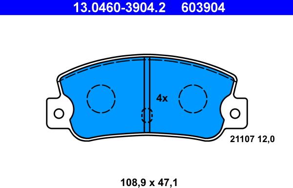 ATE 13.0460-3904.2 - Тормозные колодки, дисковые, комплект unicars.by