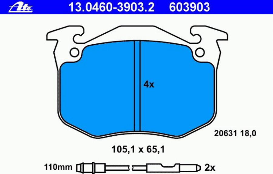 ATE 13.0460-3903.2 - Тормозные колодки, дисковые, комплект unicars.by