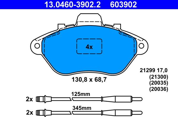 ATE 13.0460-3902.2 - Тормозные колодки, дисковые, комплект unicars.by