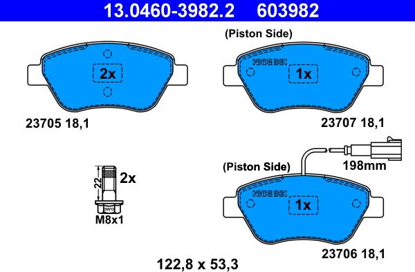 ATE 13.0460-3982.2 - Тормозные колодки, дисковые, комплект unicars.by