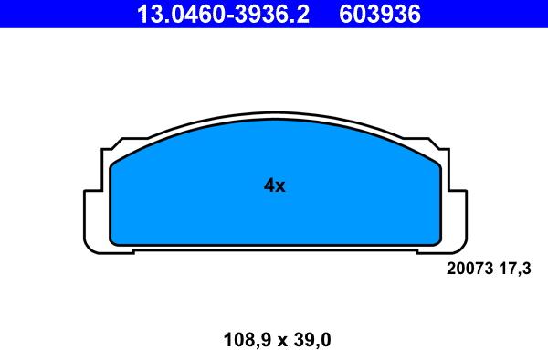 ATE 13.0460-3936.2 - Тормозные колодки, дисковые, комплект unicars.by