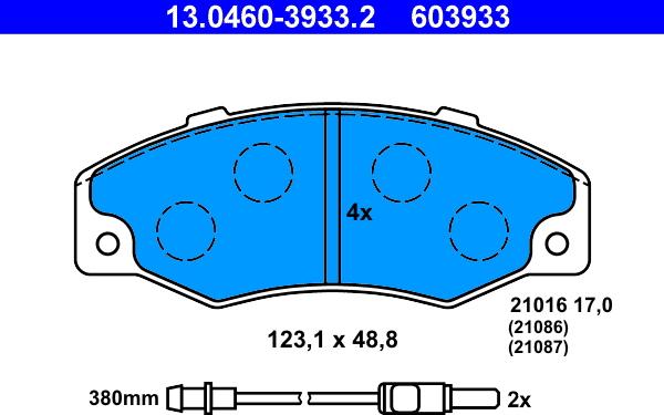 ATE 13.0460-3933.2 - Тормозные колодки, дисковые, комплект unicars.by