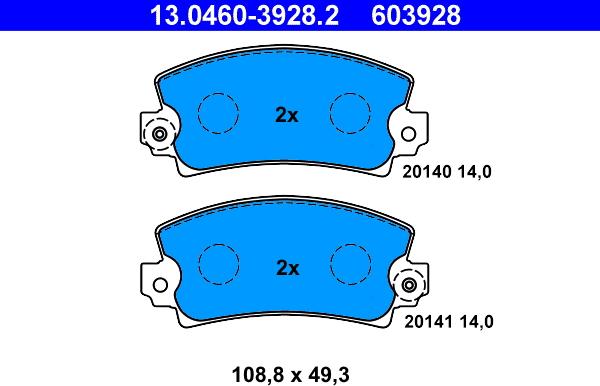 ATE 13.0460-3928.2 - Тормозные колодки, дисковые, комплект unicars.by