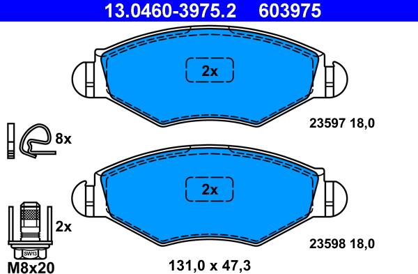 ATE 13.0460-3975.2 - Тормозные колодки, дисковые, комплект unicars.by