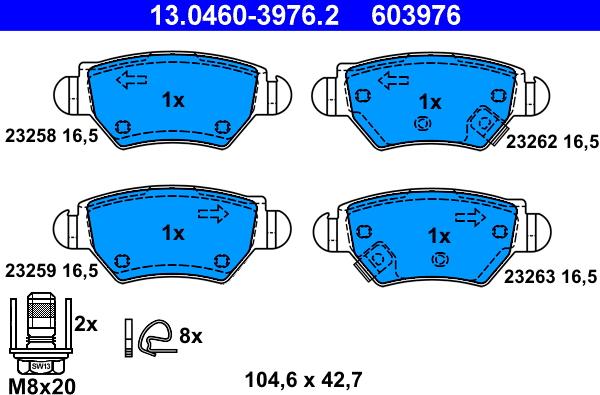 ATE 13.0460-3976.2 - Тормозные колодки, дисковые, комплект unicars.by