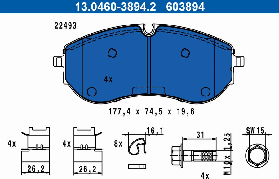 ATE 13.0460-3894.2 - Тормозные колодки, дисковые, комплект unicars.by