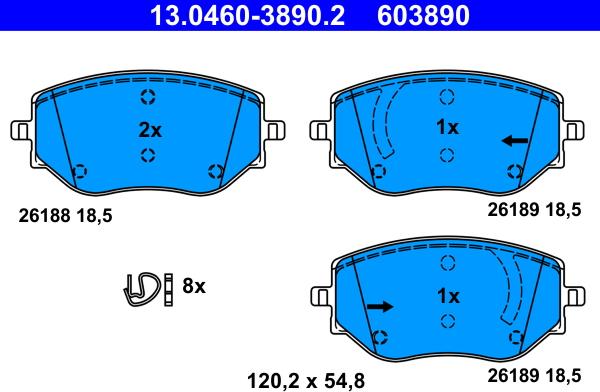 ATE 13.0460-3890.2 - Тормозные колодки, дисковые, комплект unicars.by