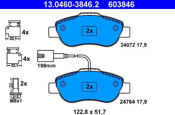 ATE 13.0460-3846.2 - Тормозные колодки, дисковые, комплект unicars.by