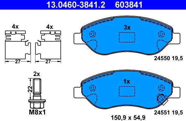 ATE 13.0460-3841.2 - Тормозные колодки, дисковые, комплект unicars.by