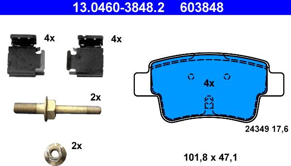 ATE 13.0460-3848.2 - Тормозные колодки, дисковые, комплект unicars.by