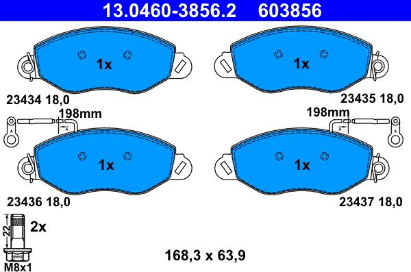 ATE 13.0460-3856.2 - Тормозные колодки, дисковые, комплект unicars.by