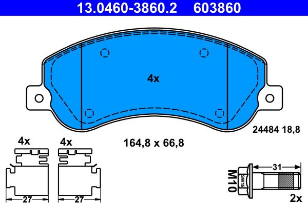 ATE 13.0460-3860.2 - Тормозные колодки, дисковые, комплект unicars.by