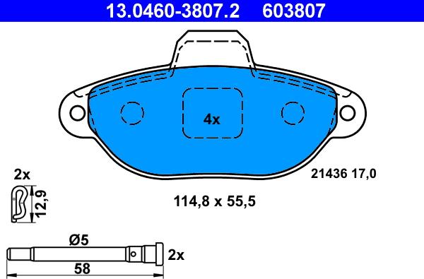 ATE 13.0460-3807.2 - Тормозные колодки, дисковые, комплект unicars.by