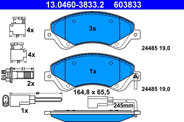 ATE 13.0460-3833.2 - Тормозные колодки, дисковые, комплект unicars.by