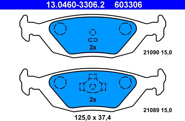 ATE 13.0460-3306.2 - Тормозные колодки, дисковые, комплект unicars.by