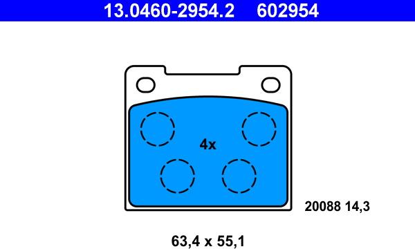 ATE 13.0460-2954.2 - Тормозные колодки, дисковые, комплект unicars.by