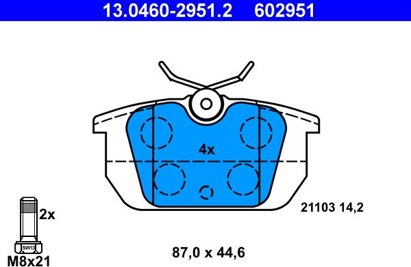 ATE 13.0460-2951.2 - Тормозные колодки, дисковые, комплект unicars.by