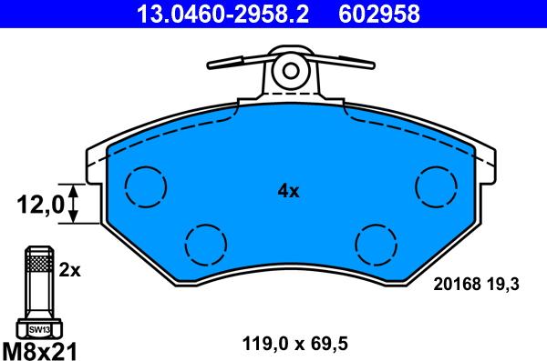 ATE 13.0460-2958.2 - Тормозные колодки, дисковые, комплект unicars.by