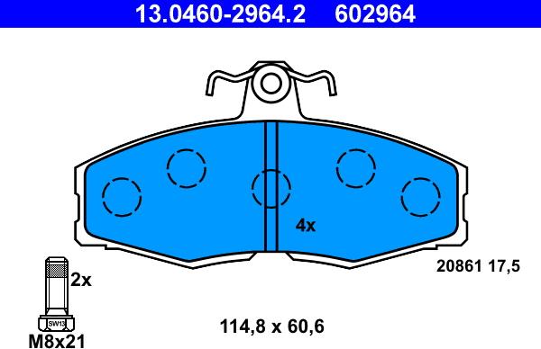 ATE 13.0460-2964.2 - Тормозные колодки, дисковые, комплект unicars.by