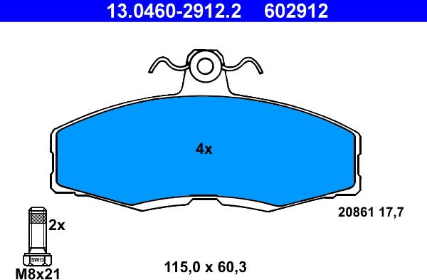 ATE 13.0460-2912.2 - Тормозные колодки, дисковые, комплект unicars.by