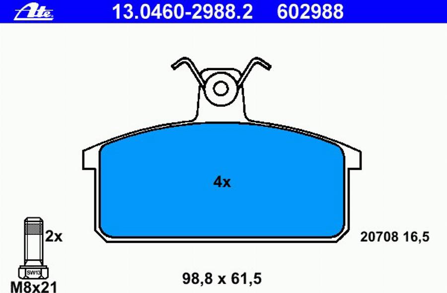 ATE 13.0460-2988.2 - Тормозные колодки, дисковые, комплект unicars.by