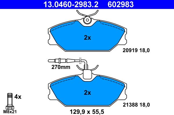 ATE 13.0460-2983.2 - Тормозные колодки, дисковые, комплект unicars.by