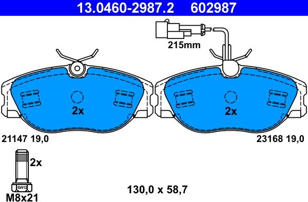 ATE 13.0460-2987.2 - Тормозные колодки, дисковые, комплект unicars.by