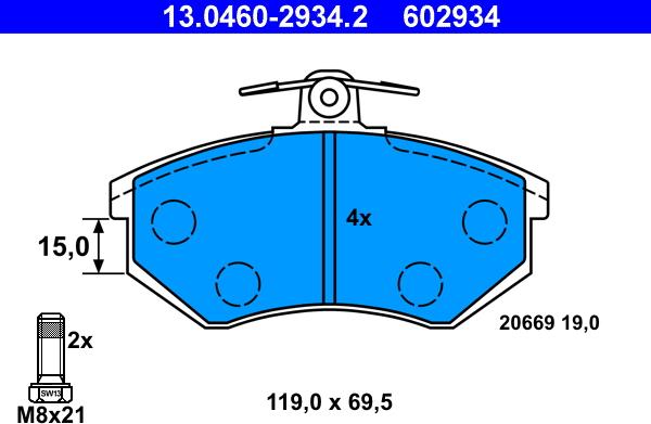 ATE 13.0460-2934.2 - Тормозные колодки, дисковые, комплект unicars.by