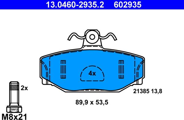 ATE 13.0460-2935.2 - Тормозные колодки, дисковые, комплект unicars.by