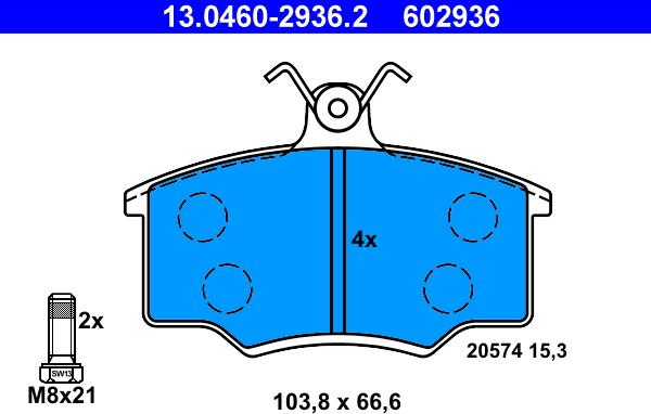 ATE 13.0460-2936.2 - Тормозные колодки, дисковые, комплект unicars.by