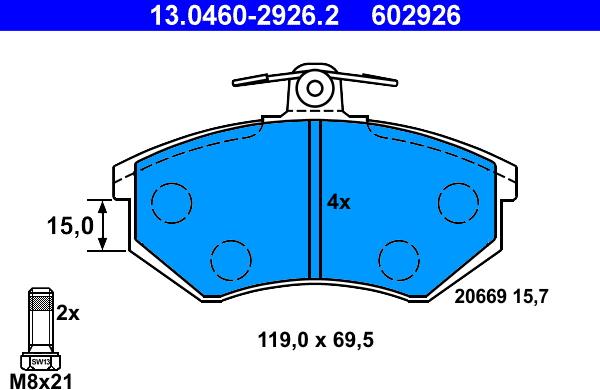 ATE 13.0460-2926.2 - Тормозные колодки, дисковые, комплект unicars.by