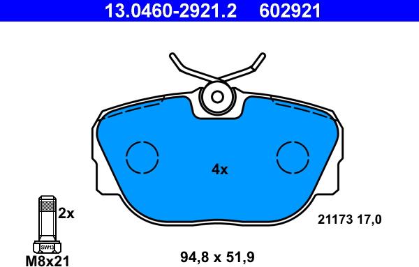 ATE 13.0460-2921.2 - Тормозные колодки, дисковые, комплект unicars.by