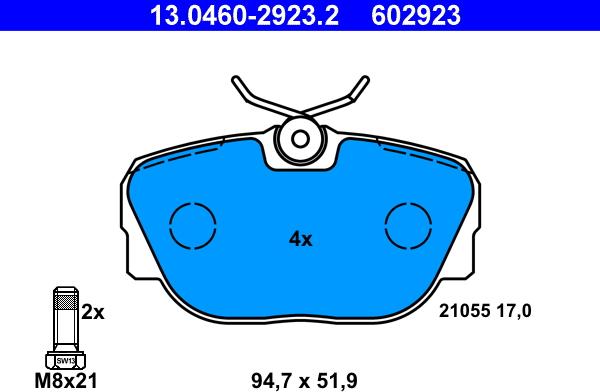 ATE 13.0460-2923.2 - Тормозные колодки, дисковые, комплект unicars.by