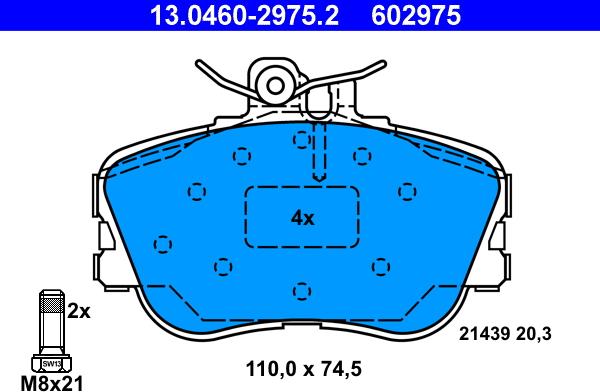 ATE 13.0460-2975.2 - Тормозные колодки, дисковые, комплект unicars.by