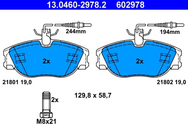 ATE 13.0460-2978.2 - Тормозные колодки, дисковые, комплект unicars.by