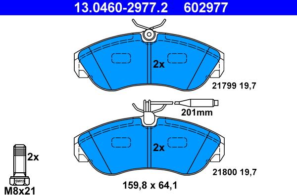 ATE 13.0460-2977.2 - Тормозные колодки, дисковые, комплект unicars.by