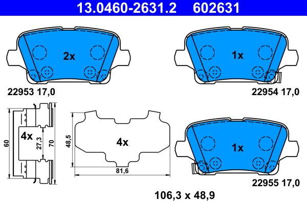 ATE 13.0460-2631.2 - Тормозные колодки, дисковые, комплект unicars.by