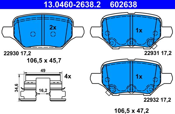 ATE 13.0460-2638.2 - Тормозные колодки, дисковые, комплект unicars.by