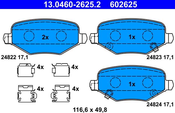 ATE 13.0460-2625.2 - Тормозные колодки, дисковые, комплект unicars.by