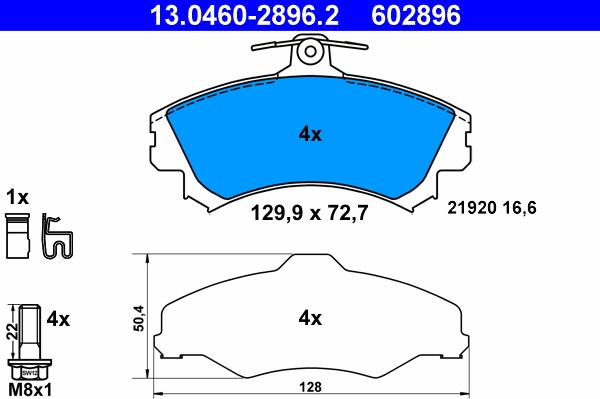 ATE 13.0460-2896.2 - Тормозные колодки, дисковые, комплект unicars.by