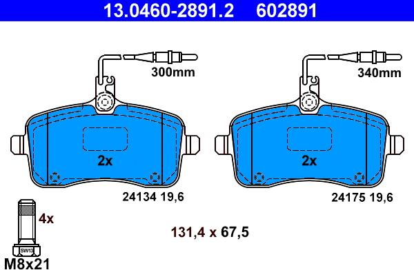 ATE 13.0460-2891.2 - Тормозные колодки, дисковые, комплект unicars.by