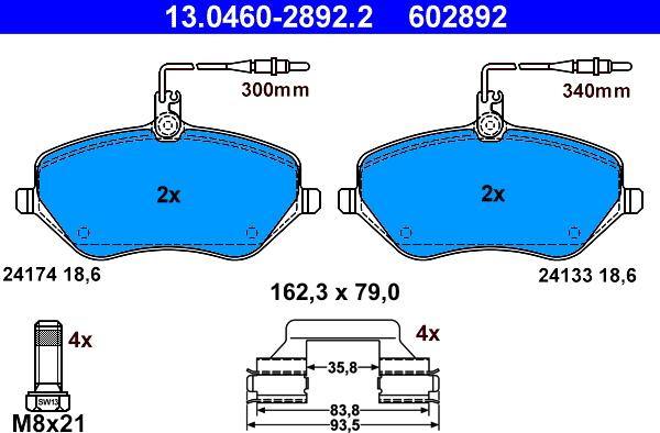 ATE 13.0460-2892.2 - Тормозные колодки, дисковые, комплект unicars.by