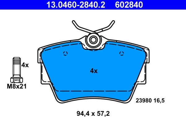 ATE 13.0460-2840.2 - Тормозные колодки, дисковые, комплект unicars.by