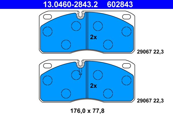 ATE 13.0460-2843.2 - Тормозные колодки, дисковые, комплект unicars.by