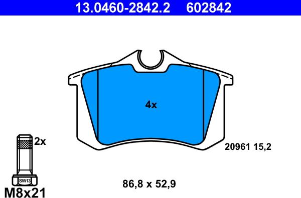 ATE 13.0460-2842.2 - Тормозные колодки, дисковые, комплект unicars.by