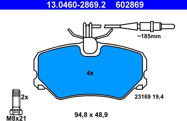 ATE 13.0460-2869.2 - Тормозные колодки, дисковые, комплект unicars.by