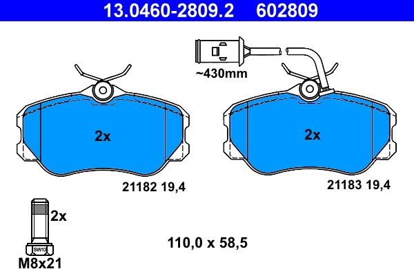 ATE 13.0460-2809.2 - Тормозные колодки, дисковые, комплект unicars.by