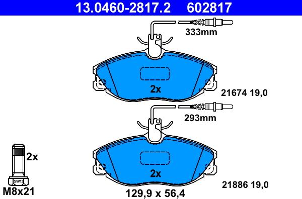 ATE 13.0460-2817.2 - Тормозные колодки, дисковые, комплект unicars.by