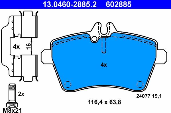 ATE 13.0460-2885.2 - Тормозные колодки, дисковые, комплект unicars.by